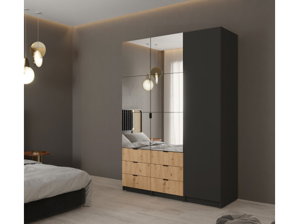 Szafa modułowa 150cm Jaxon Moduł I Gładki + x2 Moduł III Lustro