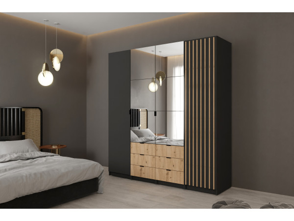 Szafa modułowa 200cm Jaxon Moduł I Gładki + x2 Moduł III Lustro+ Moduł II Lamele