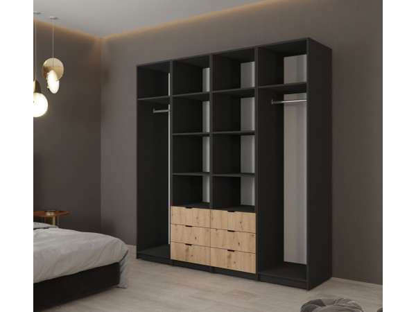 Szafa modułowa 200cm Jaxon Moduł I Gładki + x2 Moduł III Lustro+ Moduł II Lamele