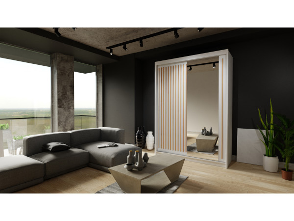 Szafa przesuwna z lustrem Royal. Biały + Wotan 150cm