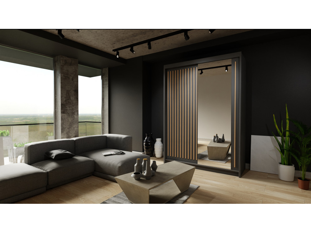 Szafa przesuwna z lustrem Royal. Czarny + Wotan...