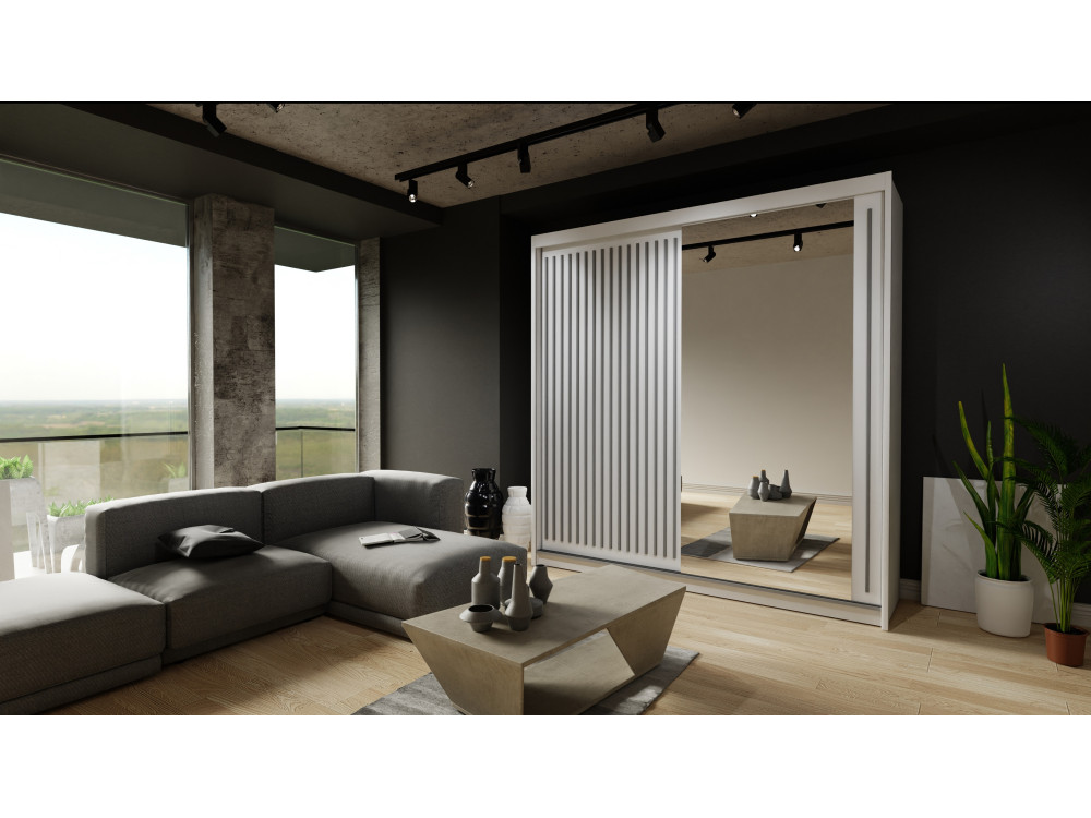 Szafa przesuwna z lustrem Royal. Biały + Szary...