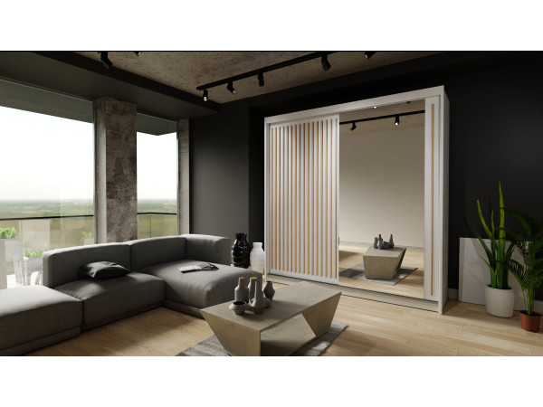 Szafa przesuwna z lustrem Royal. Biały + Wotan 200cm