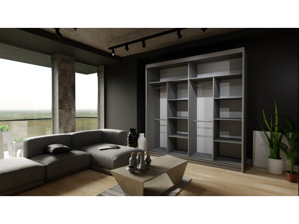 Szafa przesuwna z lustrem Royal. Czarny + Wotan 200cm