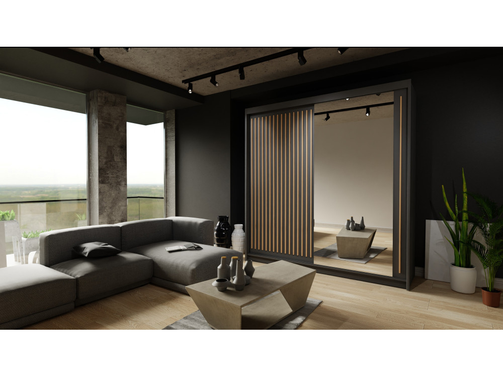 Szafa przesuwna z lustrem Royal. Czarny + Wotan...