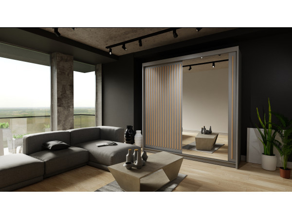 Szafa przesuwna z lustrem Royal. Szary + Wotan 200cm