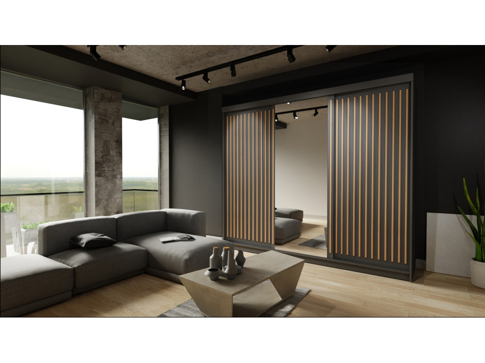 Szafa przesuwna z lustrem Royal. Czarny + Wotan...