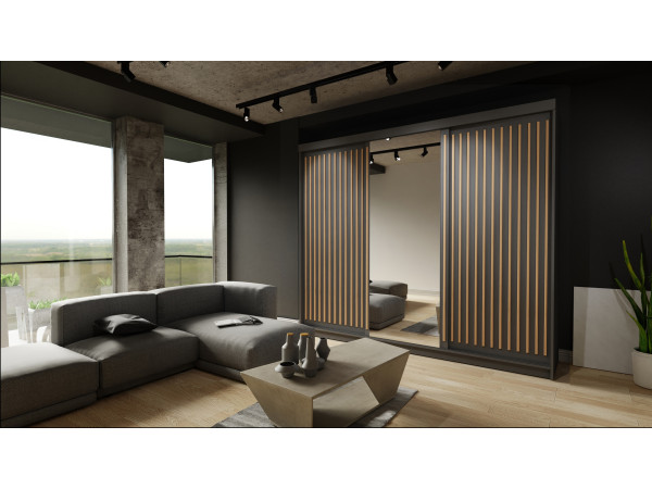 Szafa przesuwna z lustrem Royal. Czarny + Wotan 250cm