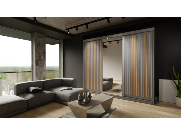 Szafa przesuwna z lustrem Royal. Szary + Wotan 250cm