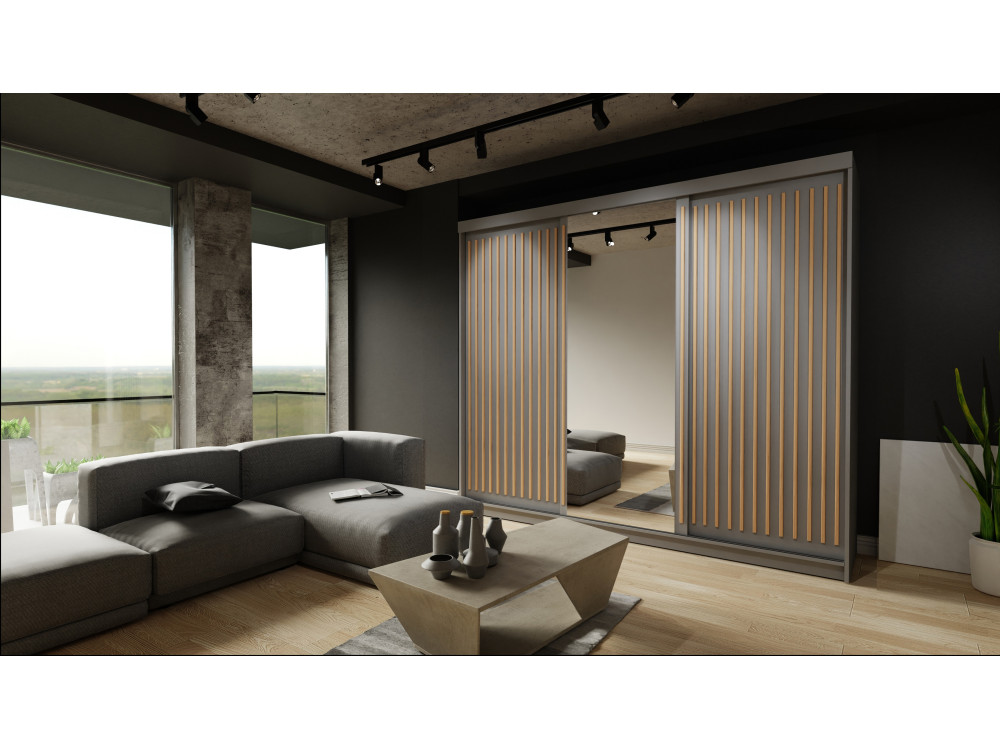 Szafa przesuwna z lustrem Royal. Szary + Wotan...