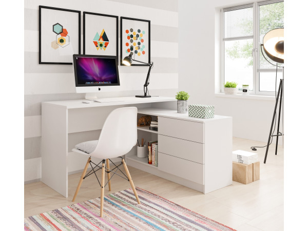 Biurko z szafką Teo kolor Biały. Prawe lub Lewe