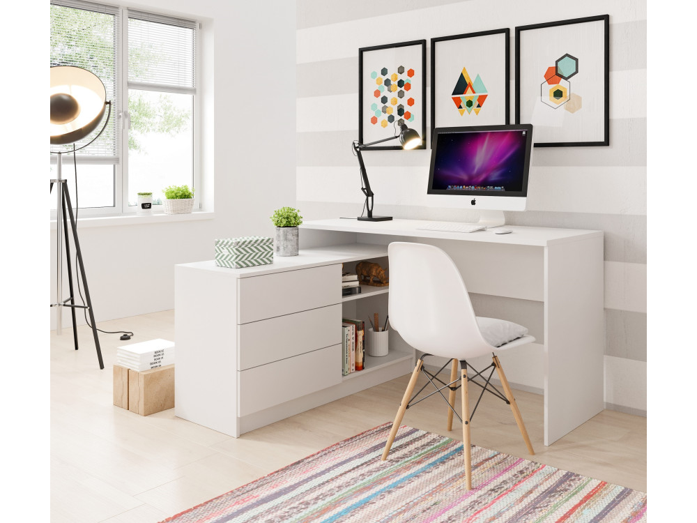 Biurko z szafką Teo kolor Biały. Prawe lub Lewe