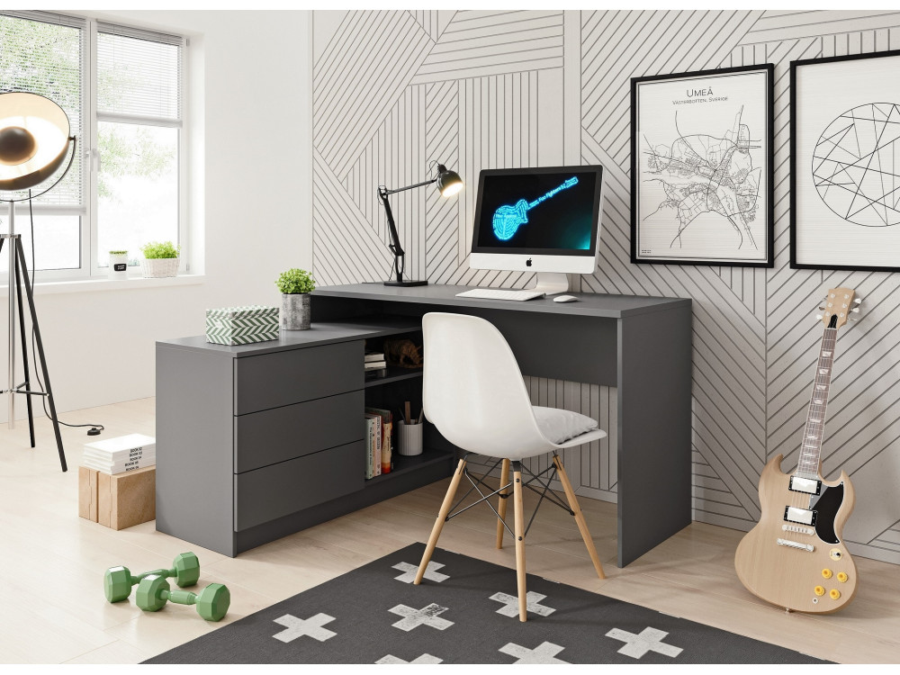 Biurko z szafką Teo kolor Grafit. Prawe lub Lewe