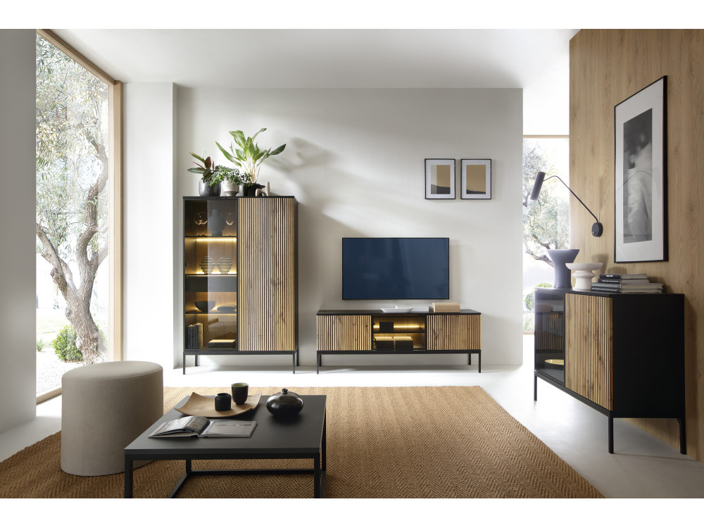 Komoda niska z oś. LED, SENTO kolor Czarny +...