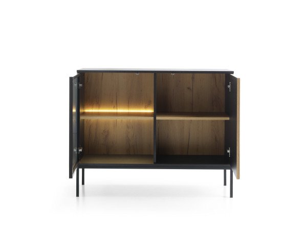 Komoda niska z oś. LED, SENTO kolor Czarny + Wotan. Meble Pokojowe, do Salonu.