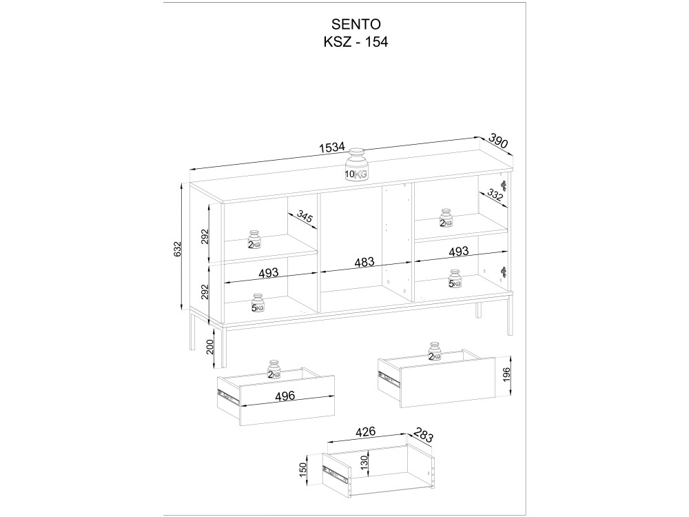 Komoda z szufladami z oś. LED, SENTO kolor...