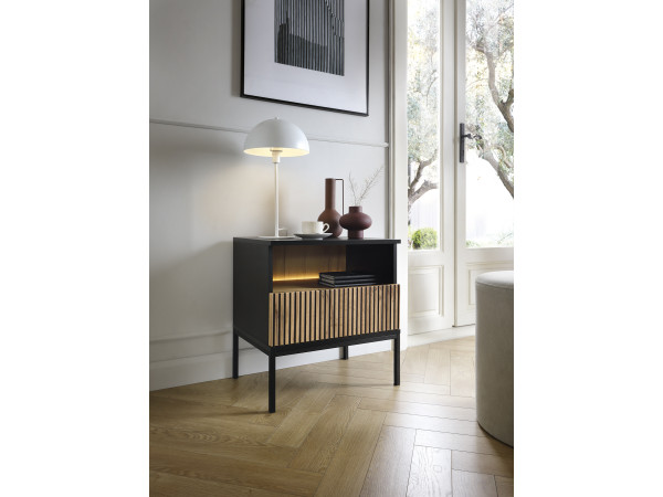 Szafka nocna z oś. Led, SENTO kolor Czarny + Wotan. Meble...