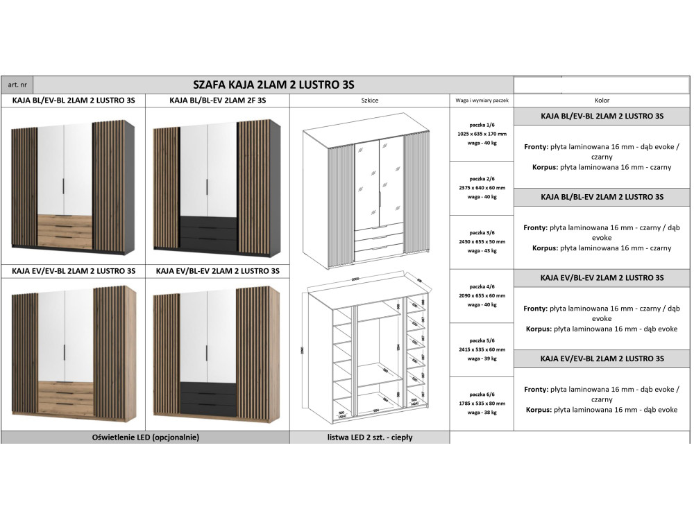 Szafa Kaja dąb evoke, lamele, lustro, szuflady