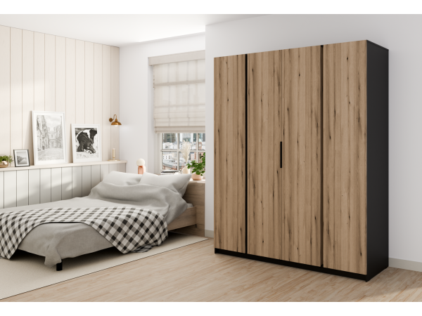 Szafa Kaja kolor dąb evoke / czarny, 4 fronty