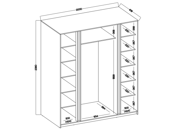 Szafa Kaja kolor dąb evoke /  czarny. 2 fronty + 2 lamele