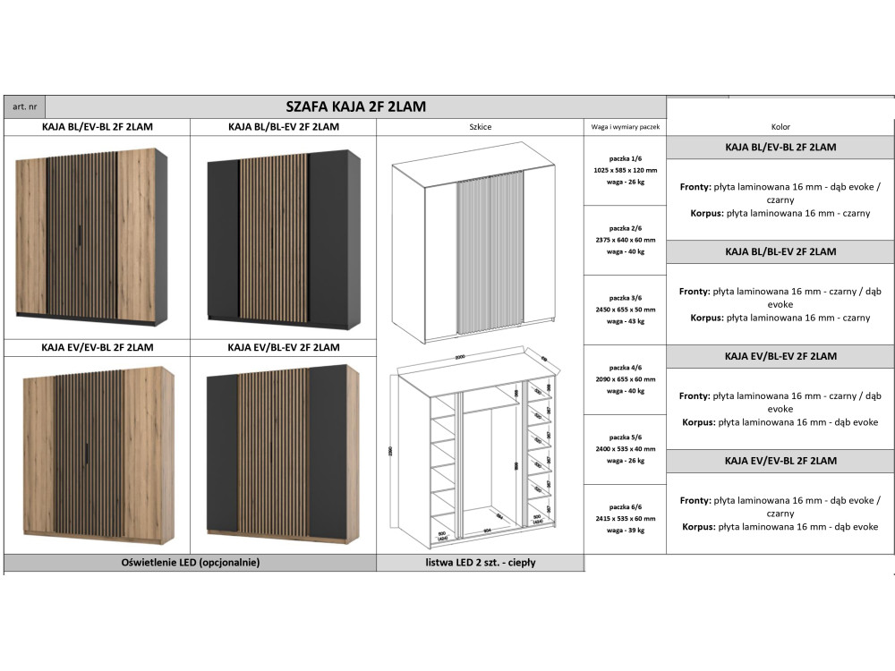 Szafa Kaja kolor dąb evoke /  czarny. 2 fronty...