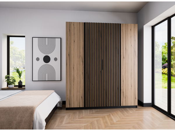 Szafa Kaja kolor dąb evoke /  czarny. 2 fronty + 2 lamele