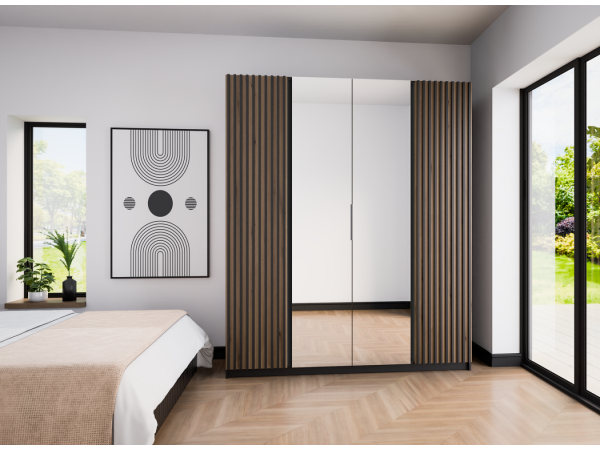 Szafa Kaja kolor dąb evoke / czarny. 2 lamele + 2 lustra