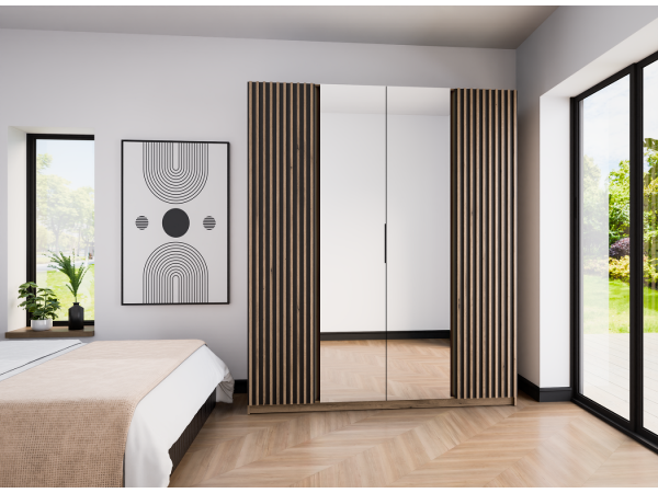 Szafa Kaja kolor czarny / dąb evoke. 2 lamele + 2 lustra