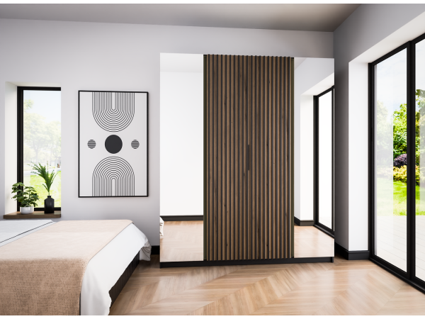 Szafa Kaja kolor dąb evoke / czarny. 2 lustra + 2 lamele