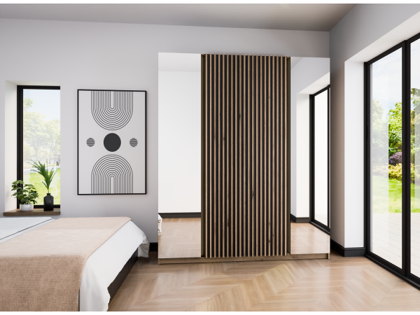 Szafa Kaja kolor czarny / dąb evoke. 2 lustra + 2 lamele