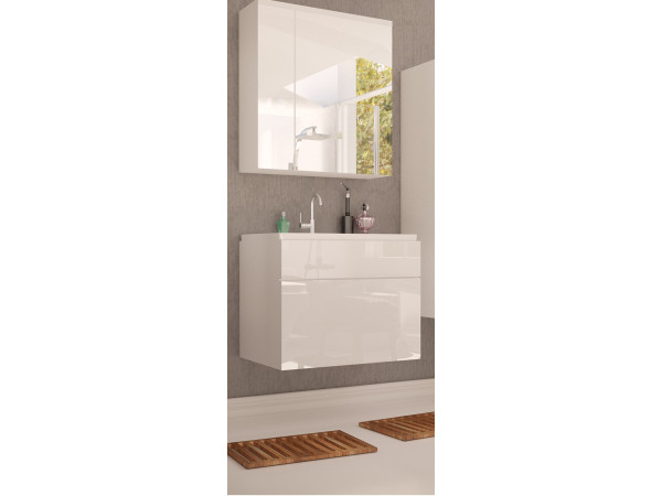 Szafka z umywalką + Lustro z półkami PORTO Połysk.