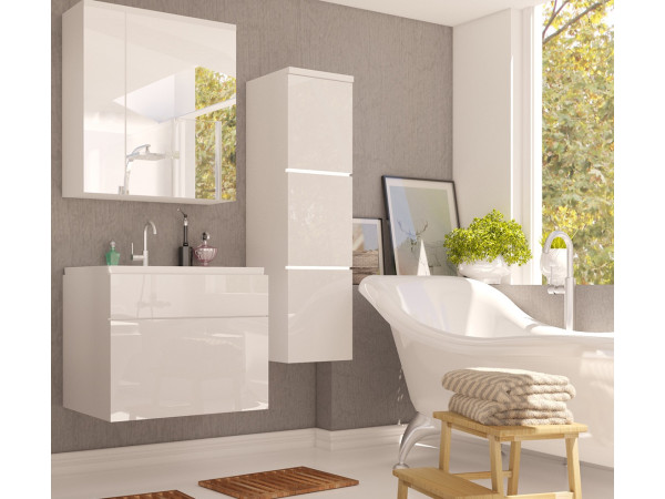 Szafka z umywalką + Lustro + Słupek Wysoki PORTO Połysk.