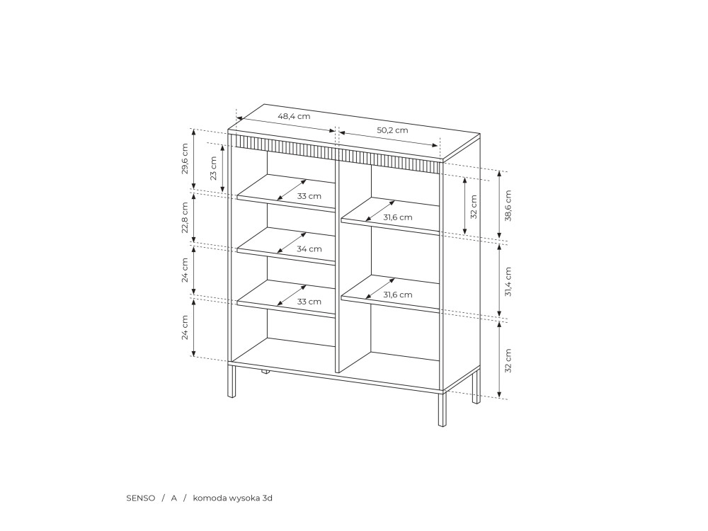 Komoda Wysoka 3 fronty Senso, kolor Czarny....
