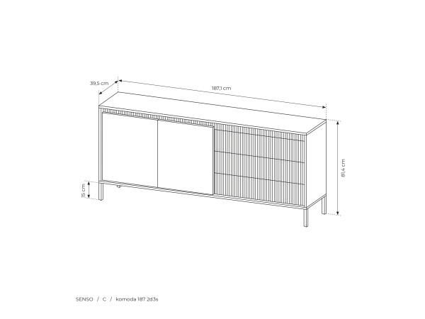 Komoda 187 2Fronty + 3szuflady  Senso, kolor Czarny. Stwórz własny zestaw.