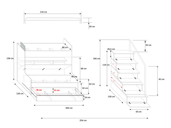 Łóżko piętrowe Raj II, kolor Fioletowy. P/L