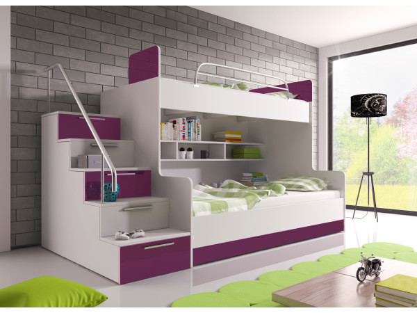 Łóżko piętrowe Raj II, kolor Fioletowy. P/L
