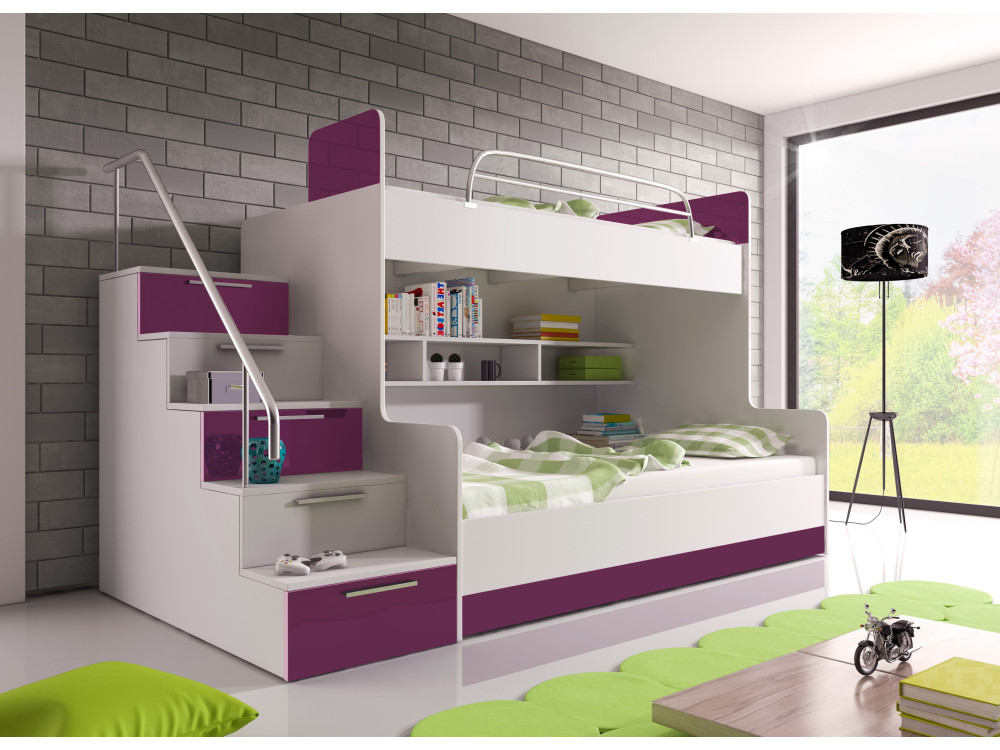 Łóżko piętrowe Raj II, kolor Fioletowy. P/L