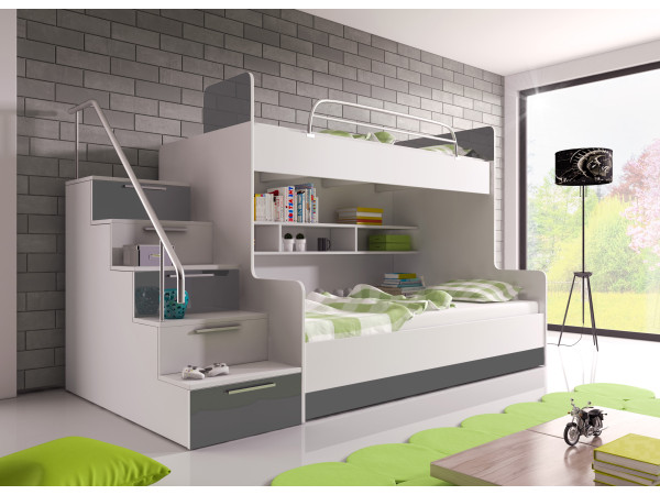 Łóżko piętrowe Raj II dla chłopców, kolor Szary. P/L