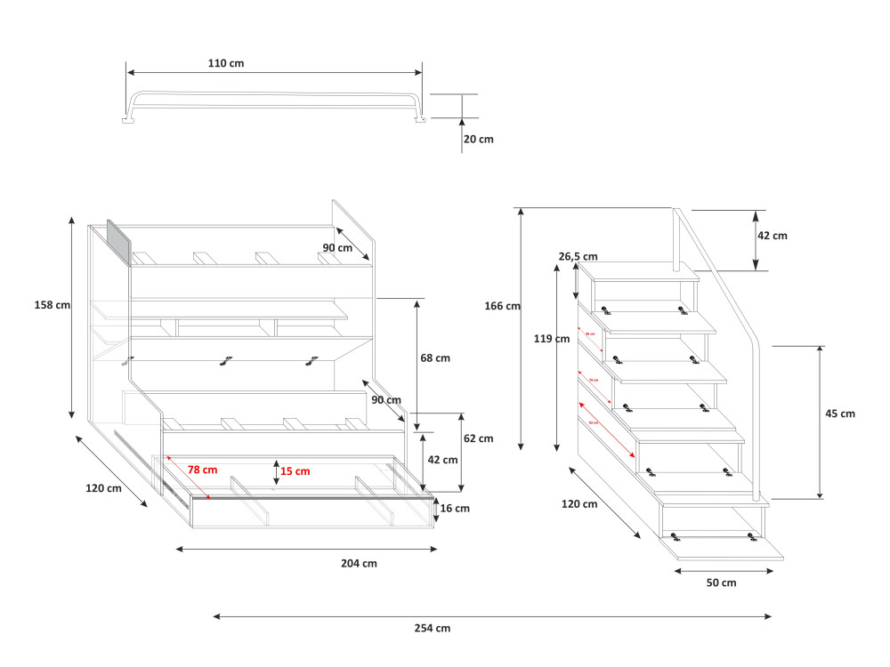 Łóżko piętrowe Raj II, kolor Biały. P/L