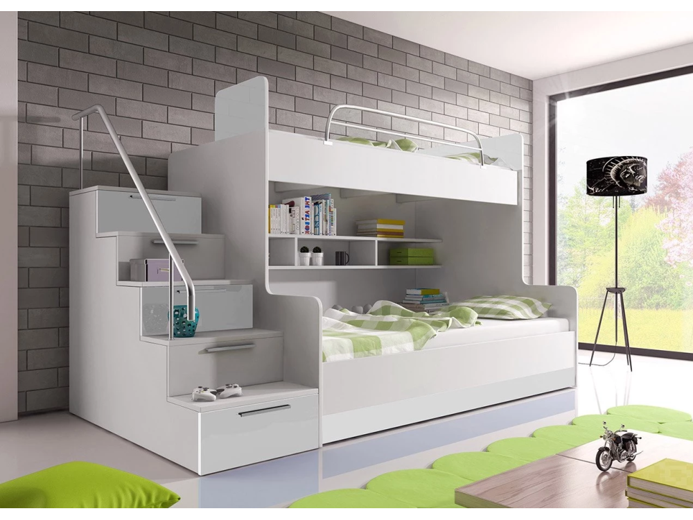 Łóżko piętrowe Raj II, kolor Biały. P/L