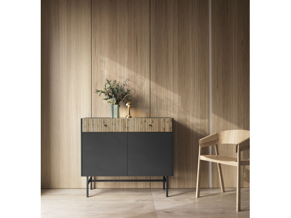 Komoda 2D 2S Diva kolor Czarny mat z lamelami