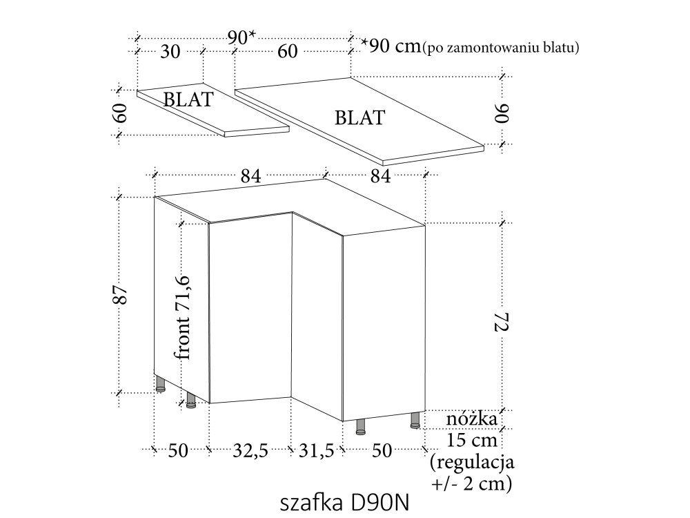 Szafka kuchenna dolna Sorento D90N narożna