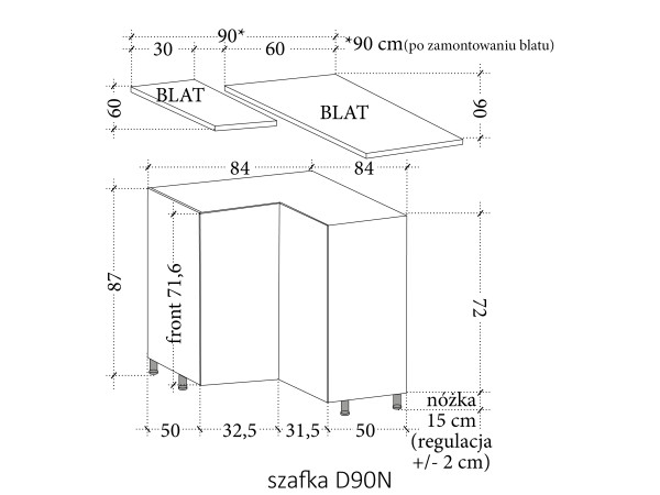 Szafka kuchenna dolna Sorento D90N narożna