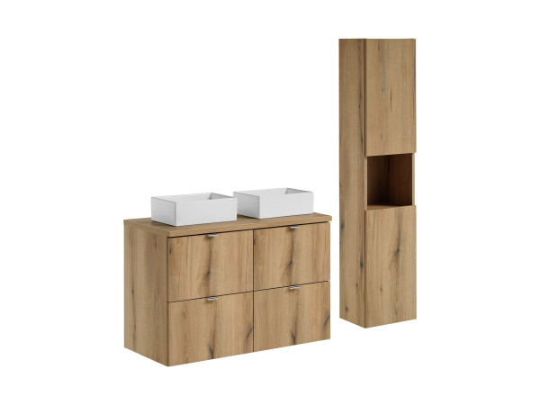 Zestaw meblowy 100cm z blatem, 2 umywalkami nablatowymi gaja i szafką wysoką