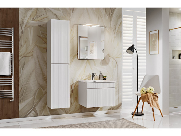 Zestaw meblowy 60cm z blatem, umywalką nablatową wiki, szafką wysoką i lustrem