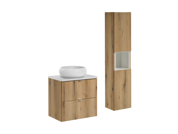 Zestaw meblowy 60cm z blatem, umywalką nablatową wiki i szafką wysoką