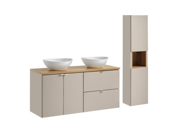 Zestaw meblowy 120cm z blatem, 2 umywalkami nablatowymi lola i szafką wysoką