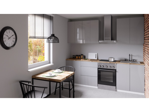 Przykładowe zestawienie kuchni Aspen Szary Połysk 260cm