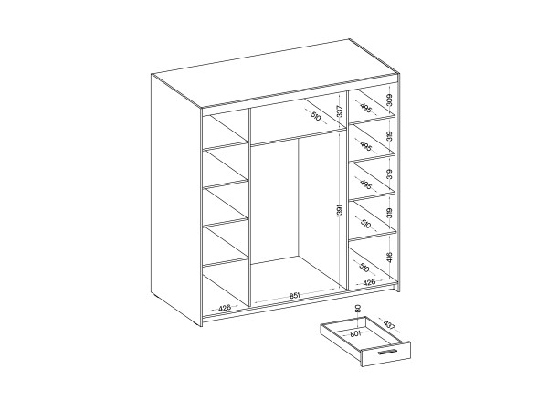 SZAFA ELENA 4 fronty z Lustrem + 6 szuflad. Biała