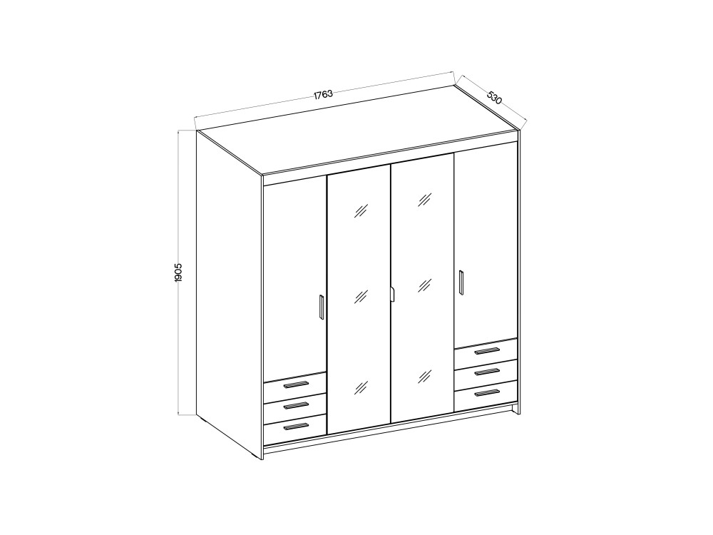 SZAFA ELENA 4 fronty z Lustrem + 6 szuflad. Biała